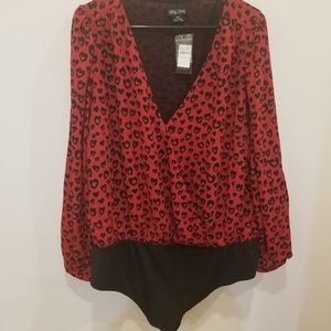 Red/Blk leopard print bodysuit NWT sz 18 plus size